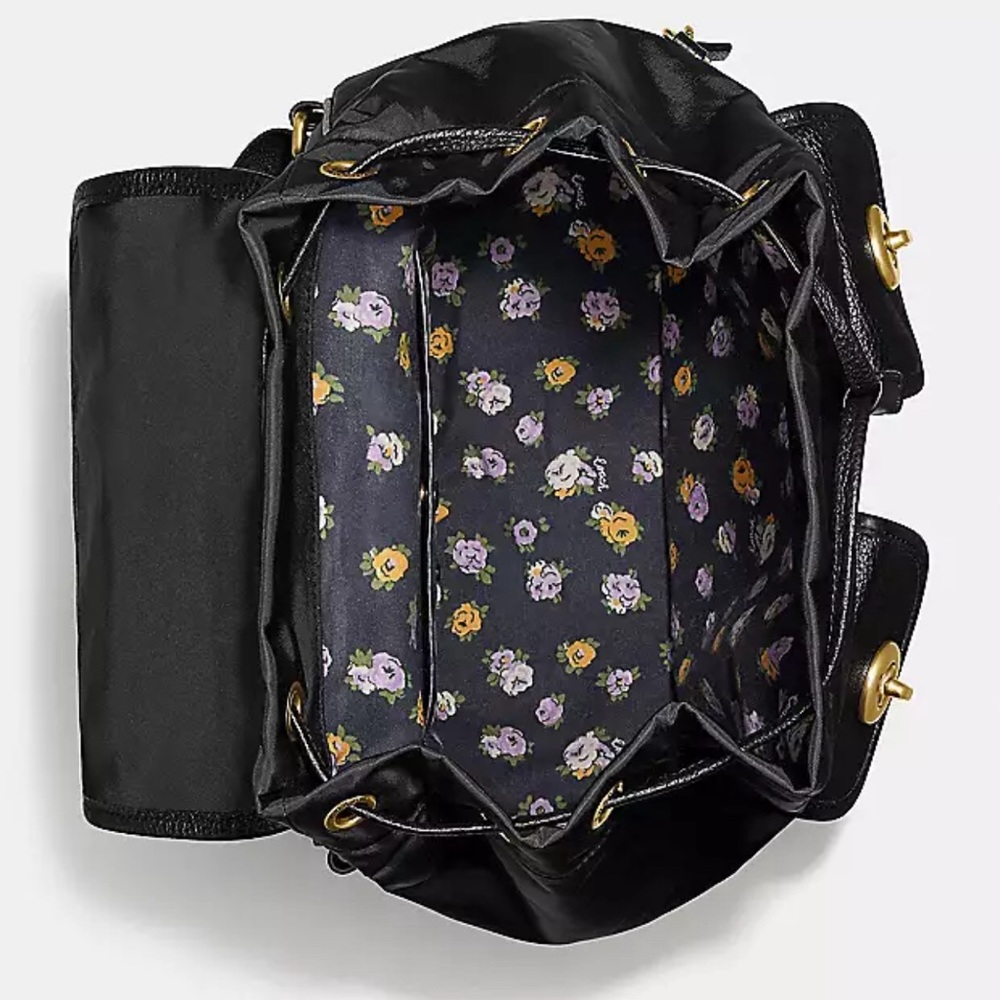 COACH Cargo Backpack Vintage Rose Print Interior Nylon & Leather Black AUTHENTIC - Picture 3 of 16